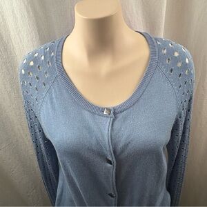 Coster Copenhagen Cornflower Blue Cardigan with Perforated Sleeves M